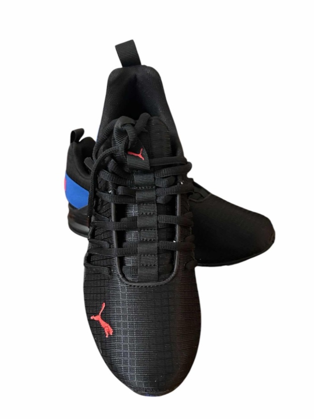 Puma Black Sneakers with Red Logo and Blue Heel Accent 5.5C